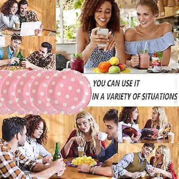 10 stk. festartikler 7 tommer prikket papirbakke kagetallerken engangsgrilltallerken (pink)