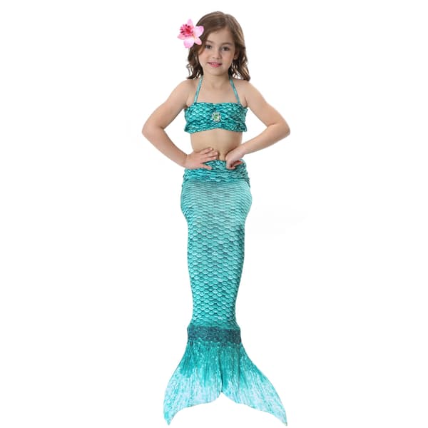 Barn och flickor vacker fiskstjärt bikini set baddräkt -10-11 år, mörkgrön
