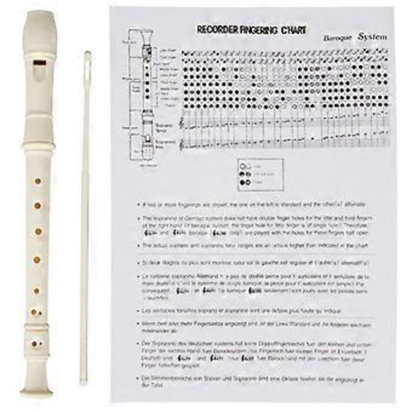 Sopranblokfløjte Tysk Stil Diskantfløjte 8 Hullers Sopranblokfløjte Med Rensepind Blokfløjte Træblæserinstrumenter  off white off white