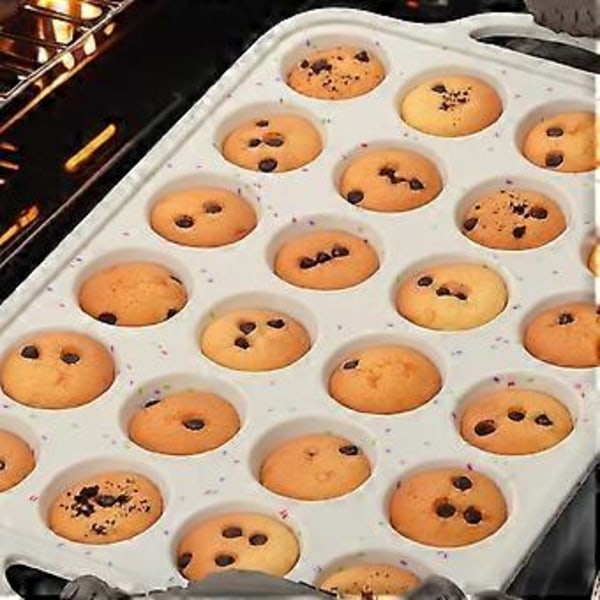 Mini Muffinsform, Metallforsterket Ramme Mini Cupcake Former 24 Kopper Nonstick Mini Muffin Silikonformer med Håndtak for Baking av Mini Muffins, Mini Cupcakes