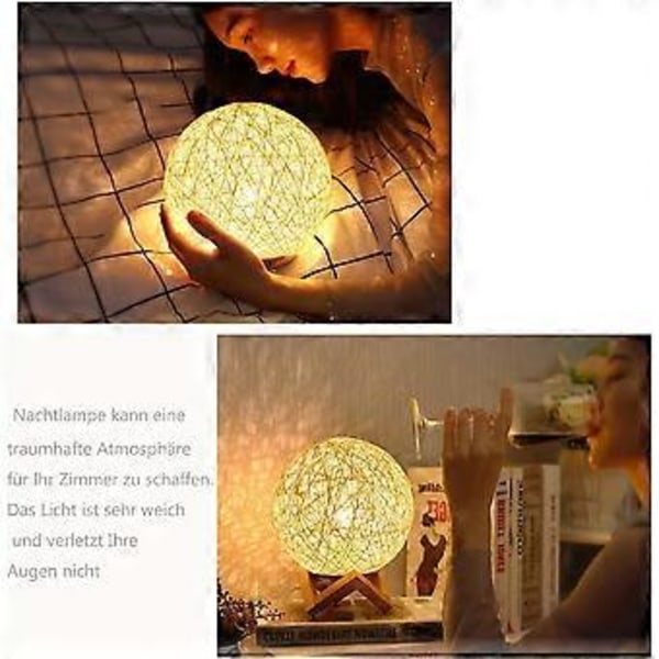 LED Nattlampe, Sengelampe, Romantisk Stemningslampe i Rotting og Tre, USB Oppladbar