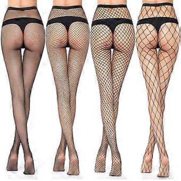 4 st Högmidjade Tights Fisknätsstrumpor Dam Lårhöga Strumpor Tights