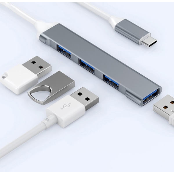 Harmaa 4-porttinen USB 3.0 -keskitin, nopea ??Type c USB -keskitin, 5 Gbps, jaettu