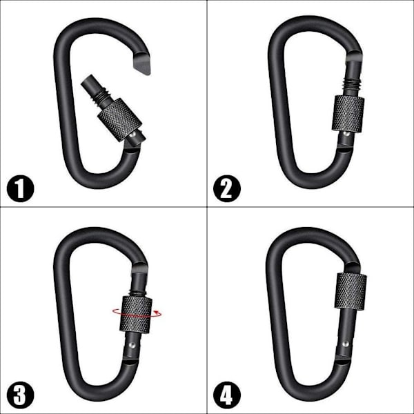Sæt med 10 Sorte D-formede Karabiner, Aluminium Karabiner, Sort