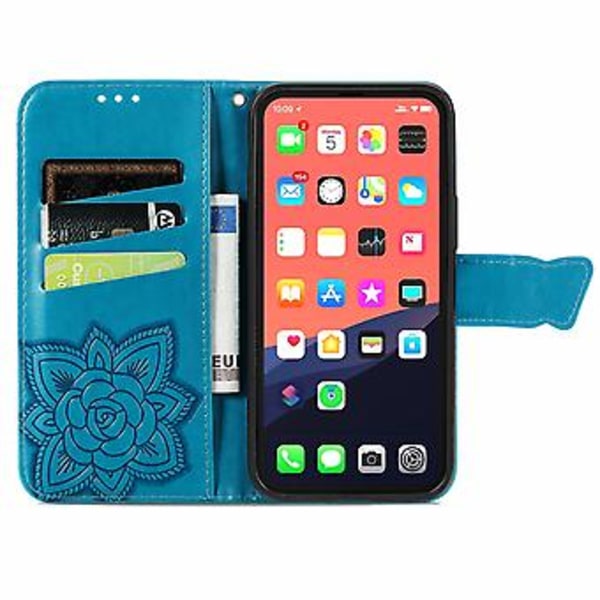 Fjäril Kärlek Blomma Läderfodral För iPhone 13 mini Blue