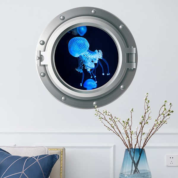 Tredelad kostym 3D Sea Life Fish Väggdekaler för badrum,Und