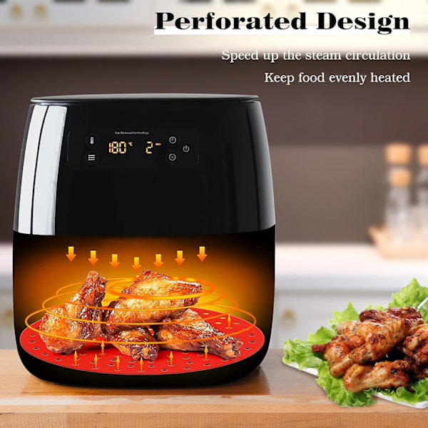 9 tommers gjenbrukbare Air Fryer-matter, 2 stykker sklisikre runde silikon