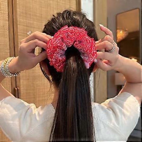 Æstetiske Scrunchies Elastisk Flerlags Blonde Hårreb Bryllupsfest Strand Hovedbeklædning Store Knolde Hårelastik Ternet Scrunchy Sort Black