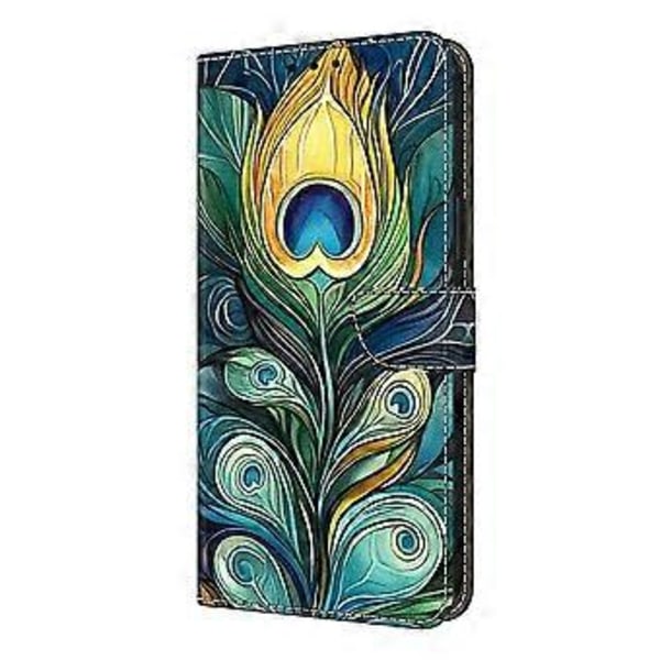 Læderetui med mønstertryk, pung, stativ og flip-cover til Samsung Galaxy S25 Edge Green Feathers