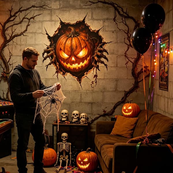Halloween Spooky-Themed Wall Decals for Home Decor, Halloween 3D Wall Decals - D