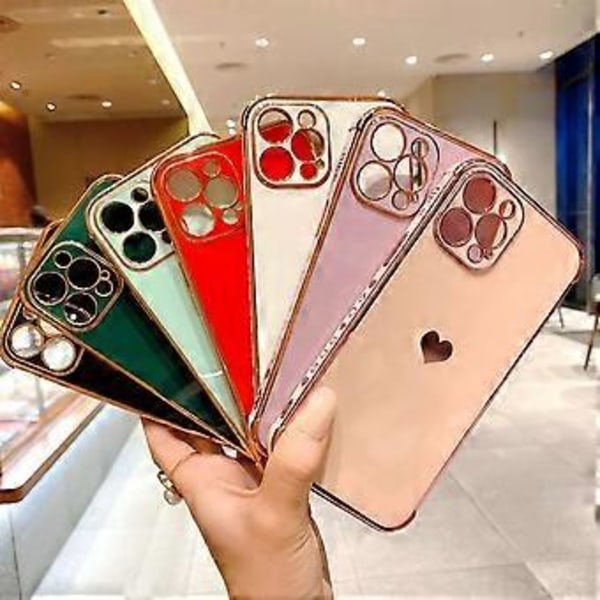 Yhteensopiva iPhone 11PROMAX 6.5 tuuman kotelon kanssa, pinnoitettu sydänkuvioinen puhelinkotelo, hauska söpö sivukuvio pehmeä TPU-turvatyyny, putoamista estävä iskunkestävä kameran suoja