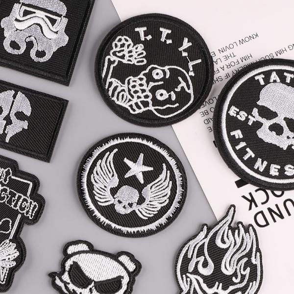 Broderi Stryke-på-merke, (Hodeskalle/Punk) 16 stk. Merkeklistremerke, Vint