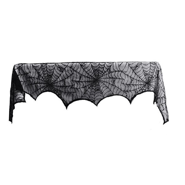 Spisduk 248x46cm Halloween dekoration, svart spets spindel