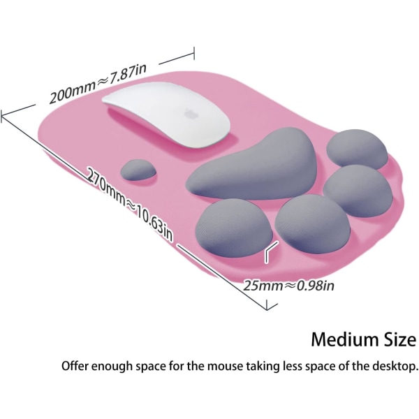 Rosa og grå - musematte med håndleddstøtte, ergonomisk musematte,