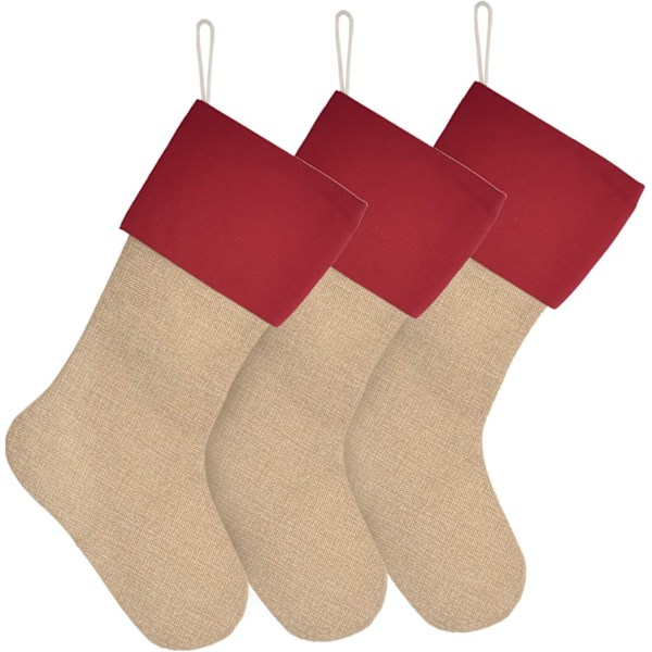 Jutestrumpor för jul, 3-pack, enfärgade, DIY-julgran