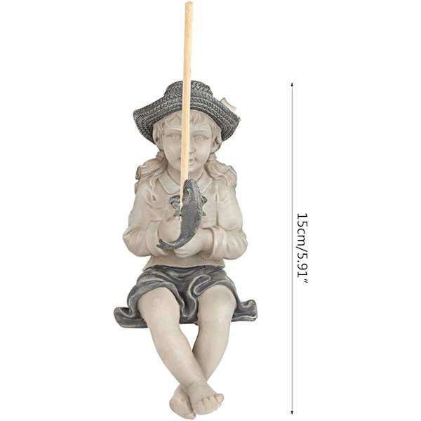 3D-harpikshagefigur av fiskergutt, til hjem, utendørs, hage