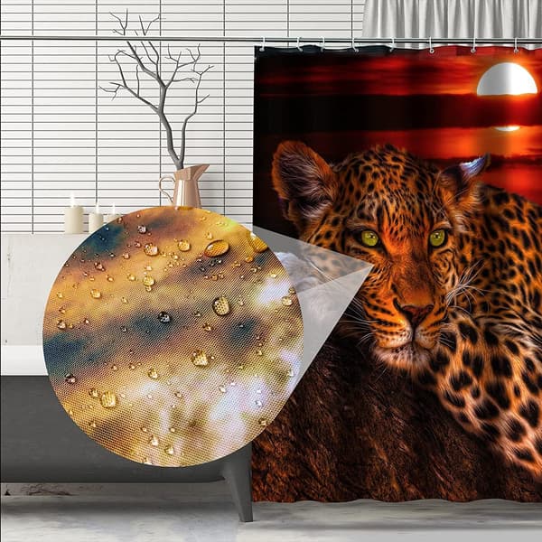 4 stk. Måne Leopard Gepard Bruseforhængssæt 70,8x70,8 tommer, Ba