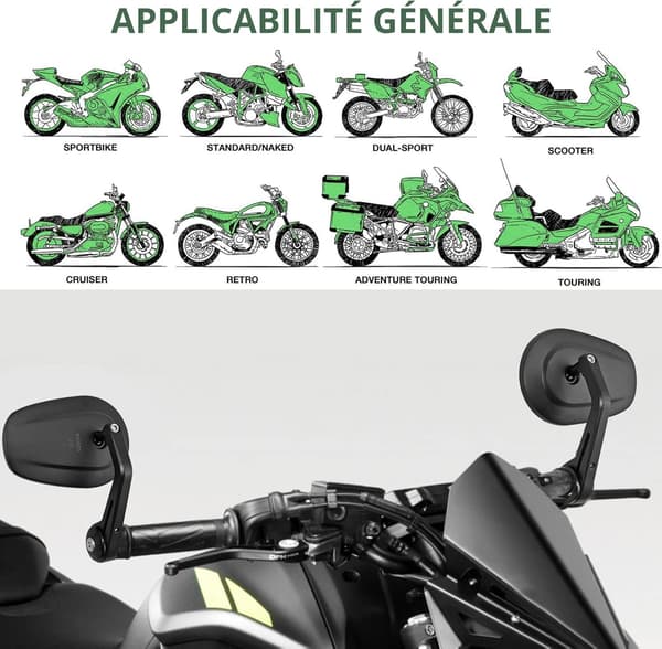 Universal Motorcykel Speglar, 1 Par 22mm Styre Oval Sidospegel