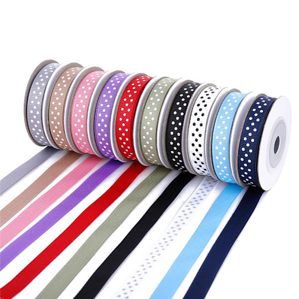 5 meter 10 farver 10mm dekorativ farvet grosgrain bånd polka