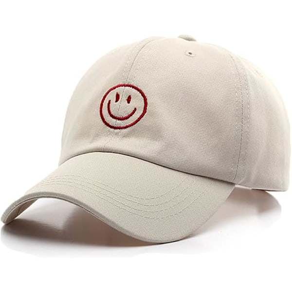 Baseball Cap til kvinder og mænd i bomuld med broderet smiley-ansigt, hat Wo