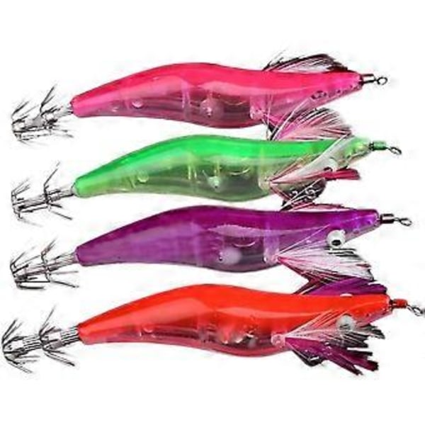 Fiskedrag Set Om 4 10.5Cm Räka Blinkande LED-Lampa Bläckfisk Jigg Fiskedrag Räkredskap Krok (Rosa+Orange+Grön+Lila)(4st)