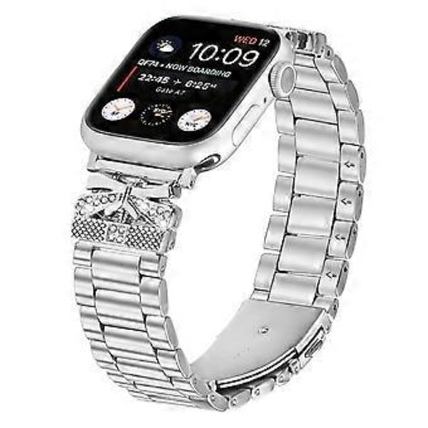 Udskiftningsrem til Apple Watch Series 10 UltraButterfly Rhinestones Decor Sølv Urrem