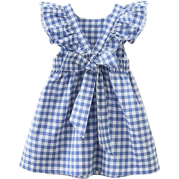 Baby Girls Rutig Klänning Flutter Sleeve Gingham Spring Summer Dress
