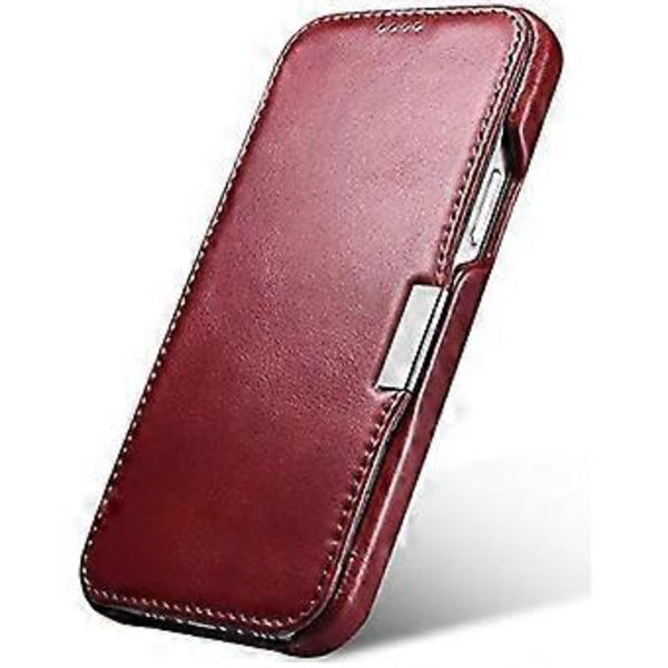 Nahkainen Folio-kotelo iPhone 12:lle - Vintage-tyyli, aito nahka, taittuva folio-suunnittelu, magneettinen sulkeminen - punainen