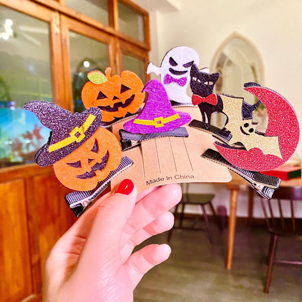 Halloween hårklämma 12 st pumpa spöke fladdermus katt hatt hårklämmor H