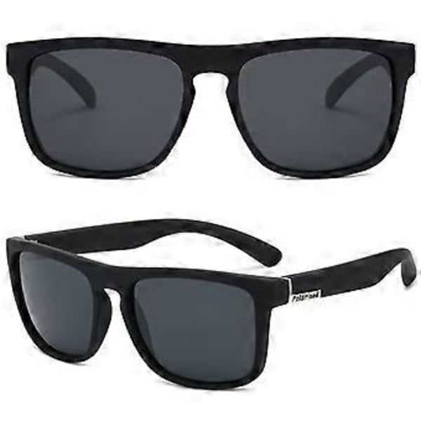 Klassiske firkantede solbriller til mænd UV400 polariserede solbriller retro briller Black Silver Frame Grey Lenses