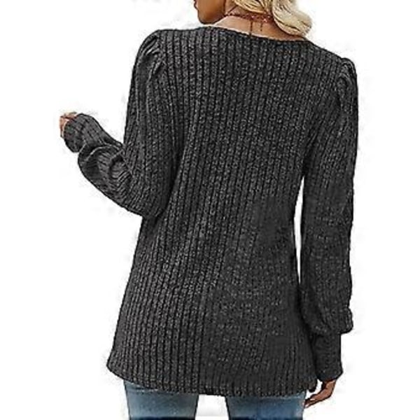 Puffärm Blus Topp Enfärgad Trendig Tunika Blus för Kvinnor Vardagsliv Svart Grå L