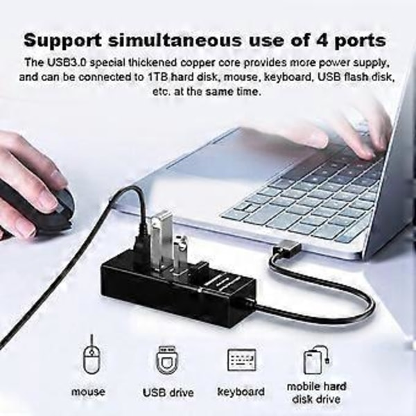 RYRA 4 Portin USB3.0 Hub Nopea Latauslaajennus 5Gbps HUB LED-merkkivalolla