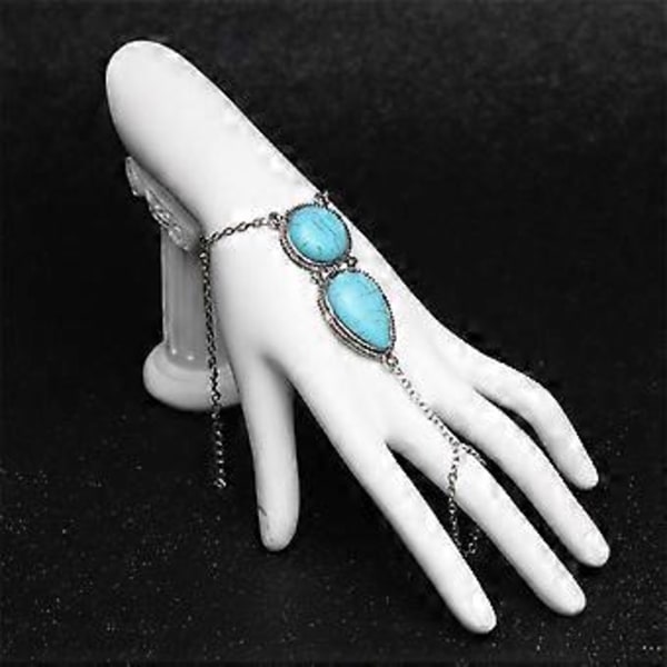Boho Håndkæde Armbånd Turkis Fingerring Armbånd Etnisk Ring Armbånd Håndkæde Vintage Turkis Håndsele Armbånd Smykker til Kvinder