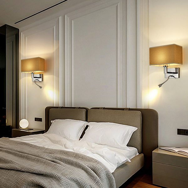 1xE27 vegglampe med polert kromfinish og hvit stoffskjerm