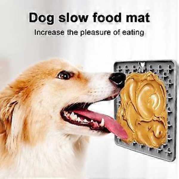 Hunde Slow Feeder Slikkemåtte, til Foder, Godbidder, Yoghurt eller Jordnøddesmør (grå)