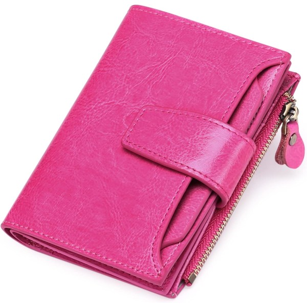Roseröd plånbok, ultratunn plånbok i läder för kvinnor, mynt för kvinnor