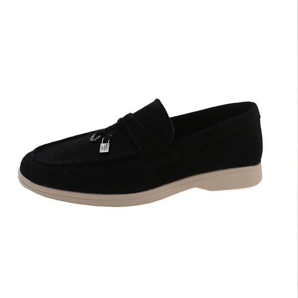 Sommar Pu Walk Skor Dam Loafers Causal Moccasin Lock Beanie Skor Bekväma Mjuka Sulor Platta Skor Plus Storlek.37.svart