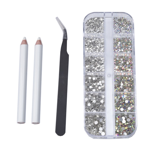 Neglekunst Rhinestones Kit 1440stk Neglesteiner 6 Størrelser (1,5-4,5 mm) f