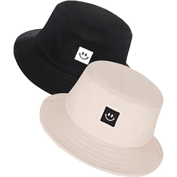 Kaksi kappaletta (musta ja beige) bambuhattu, lasten aurinkosuojalakki,
