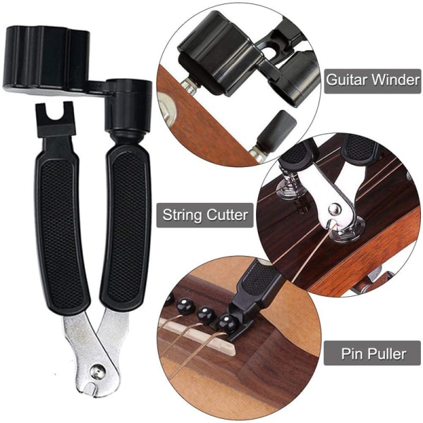3-pack Pro-Winder gitarrsträngs-upplindare, gitarrsträngsklippare, gitarrstallpinne-dragare - ultimat ergonomisk allt-i-ett-gitarrverktyg för inspelare - svart