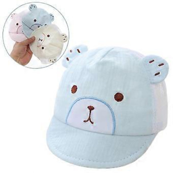 Andningsbara Baby Baseballkepsar Sommar Mesh Ankunge Tunga Hatt Trendig Söt Björn Solhatt Vindtät för Pojkar Flickor Unisex Blå Blue