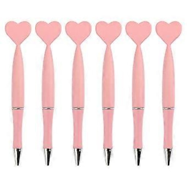 6 stk. kuglepenne med sort blæk 1,0 mm kontorpenne hjerteformede penne bryllupspenne papirvarer skolekontorartikler pink pink