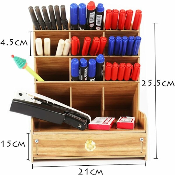 21x15x25cm Skrivebords Oppbevaringsboks Tre Skrivebord Media Organizer med Skuffe