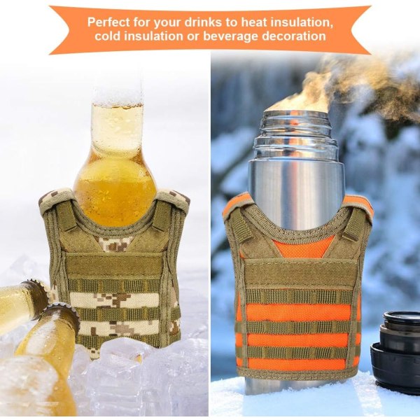 2 Pack Tactical Mini Beer Vests, Molle Beer Jacket Camouflage Be