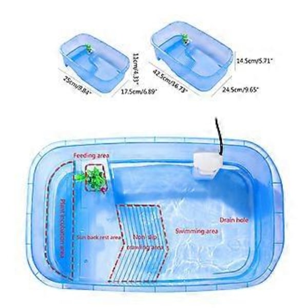 Multifunktionel Skildpadde Foderboks med Solplatform Habitat Små Reptiler Krebs Multifarver til Begyndere blå Lille Stige Bassin blue Small Ladder Basin