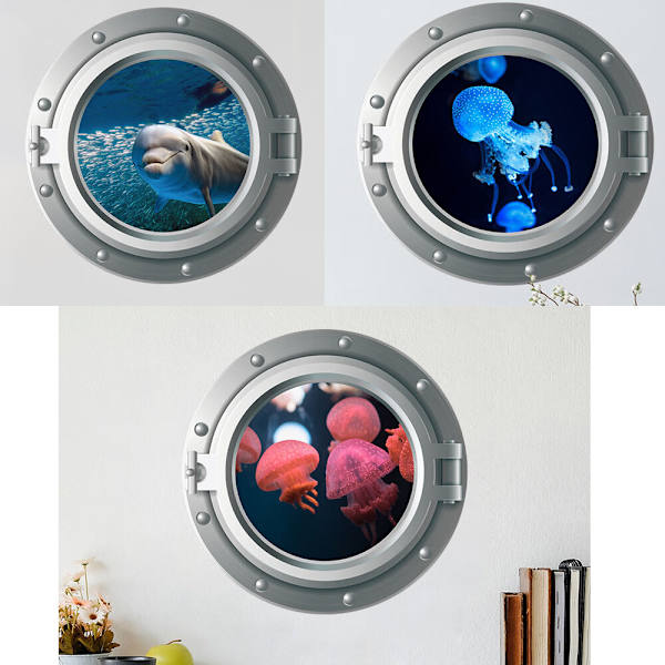 Tredelad kostym 3D Sea Life Fish Väggdekaler för badrum,Und