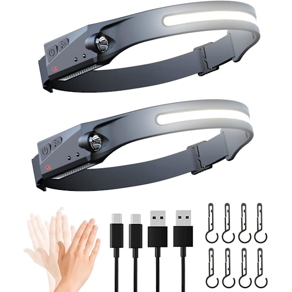 2 kpl USB-ladattavaa otsalamppua, erittäin tehokas LED-otsalamppu w