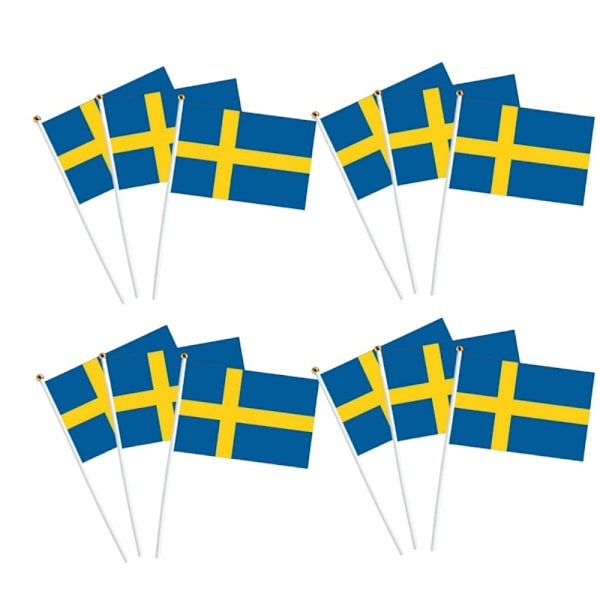 10 svenska handflaggor, dubbelsidiga polyesterflaggor lämpliga för inomhus- och utomhusdekoration under midsommarfestligheter 10 pcs