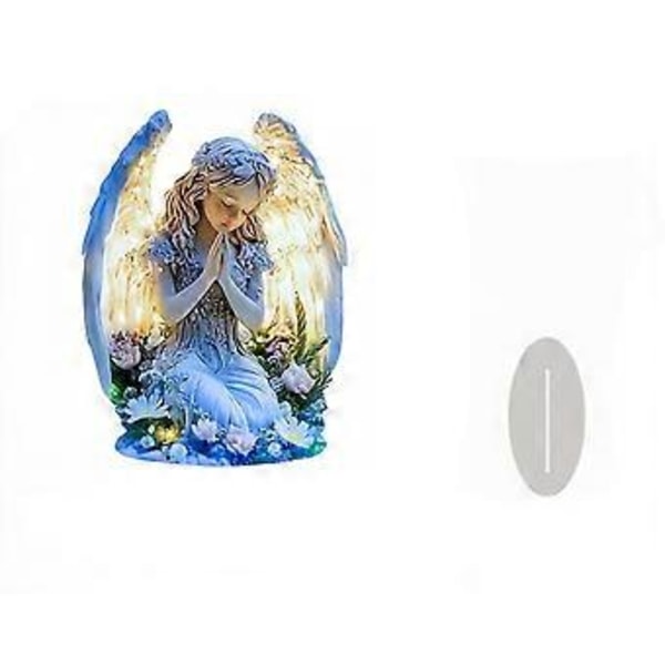 Kvinde Himmelsk Ornament Med Vinge Bedende Fladt Akryl Ornament Boligdekoration Blue
