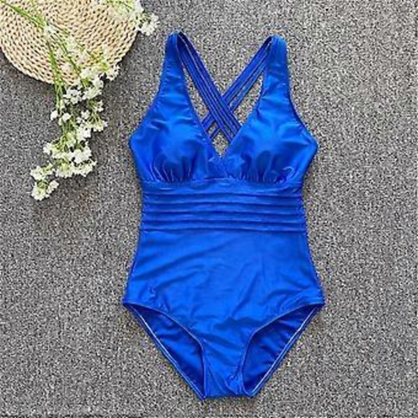 Dame Ensfarvet Rygløs Badedragt Brede Stropper Ét Stykke Bikinis Sexet Mesh Udhulet Krydsbandage Strandtøj Bikinis Bule M Bule M